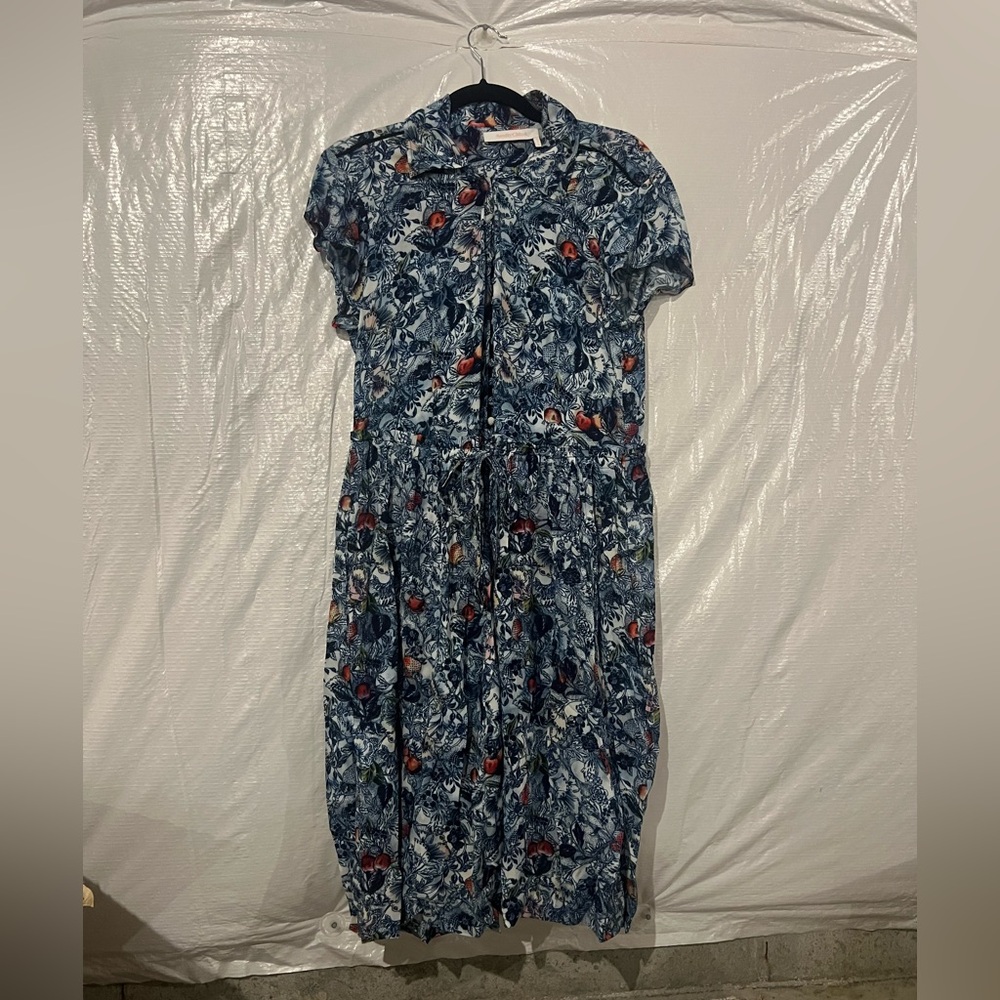 See by Chloe Multicolor Blue Floral Drawstring Waist Dress Size 38 EU
